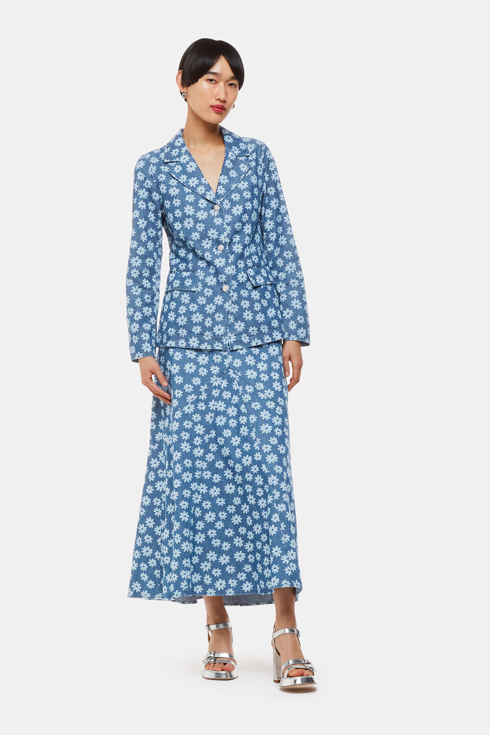 Graphic Daisy Denim Blazer